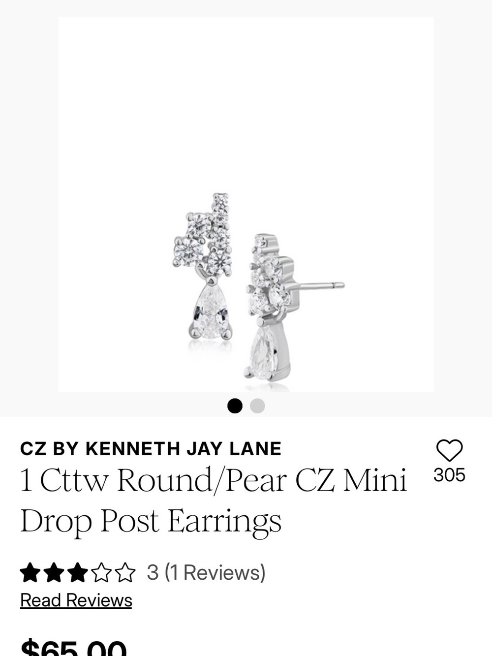 CZ by Kenneth Jay Lane Mini Round & Pear Drop CZ Earrings - Silver